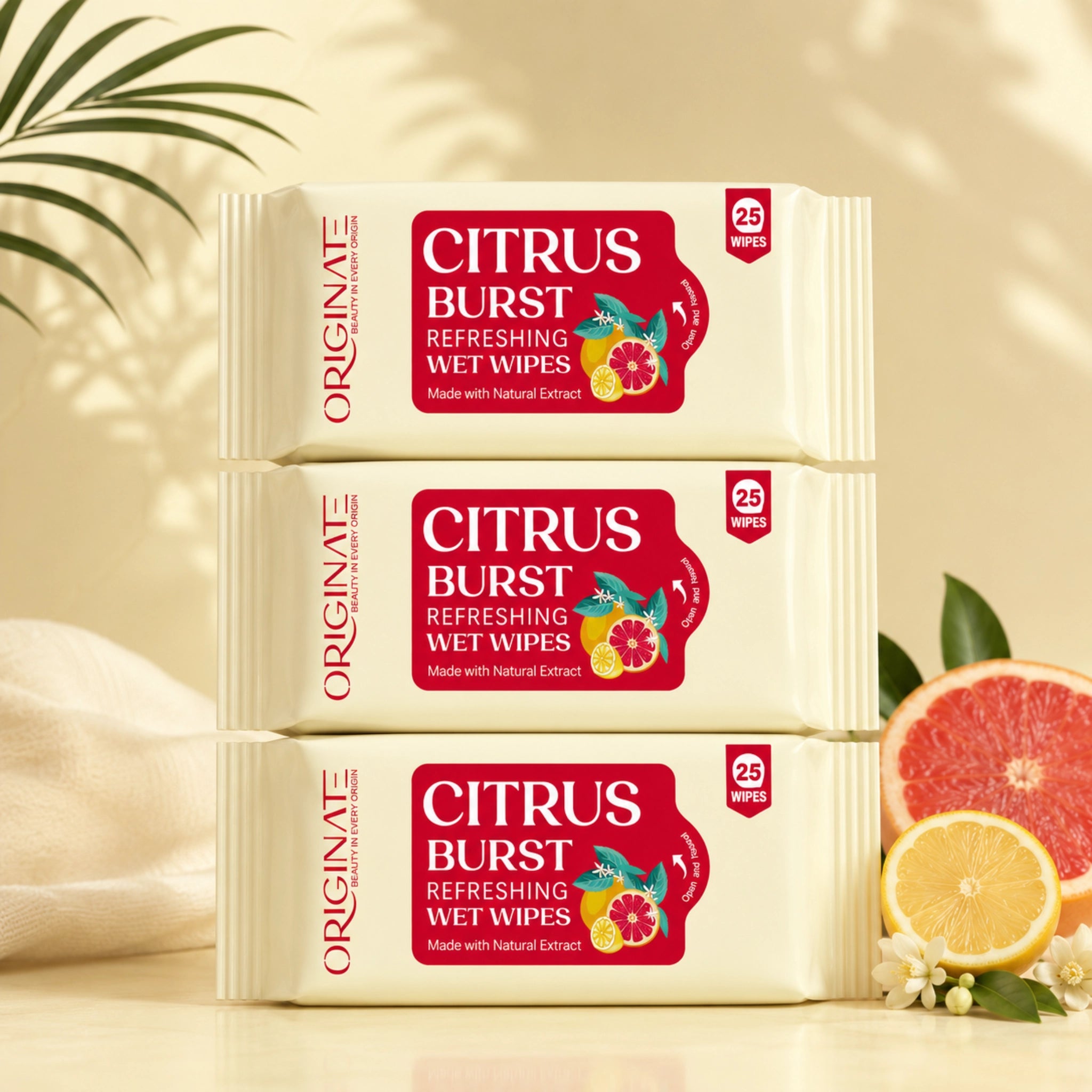 Originate Citrus Burst Refreshing Wipes – Instant Freshness Facial Wipes pack of 3