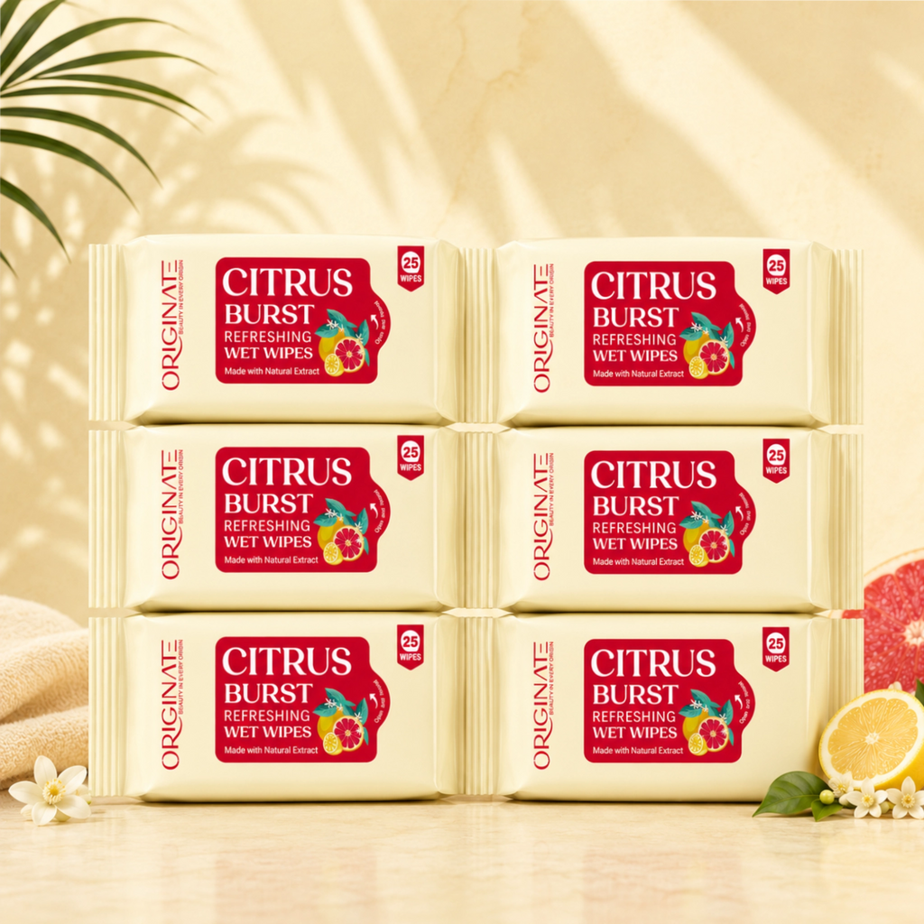 Originate Citrus Burst Refreshing Wipes – Instant Freshness Facial Wipes pack of 6