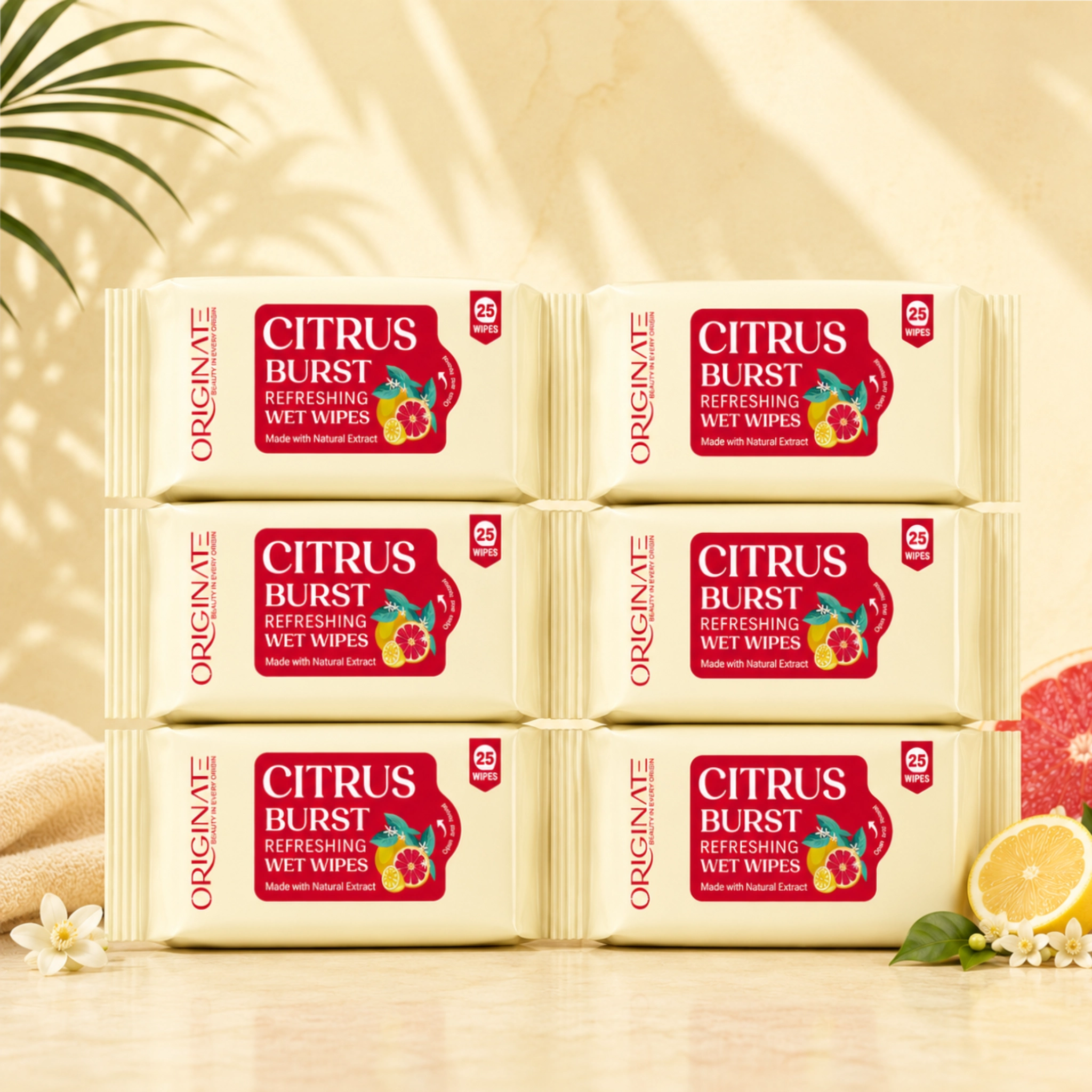 Originate Citrus Burst Refreshing Wipes – Instant Freshness Facial Wipes pack of 6