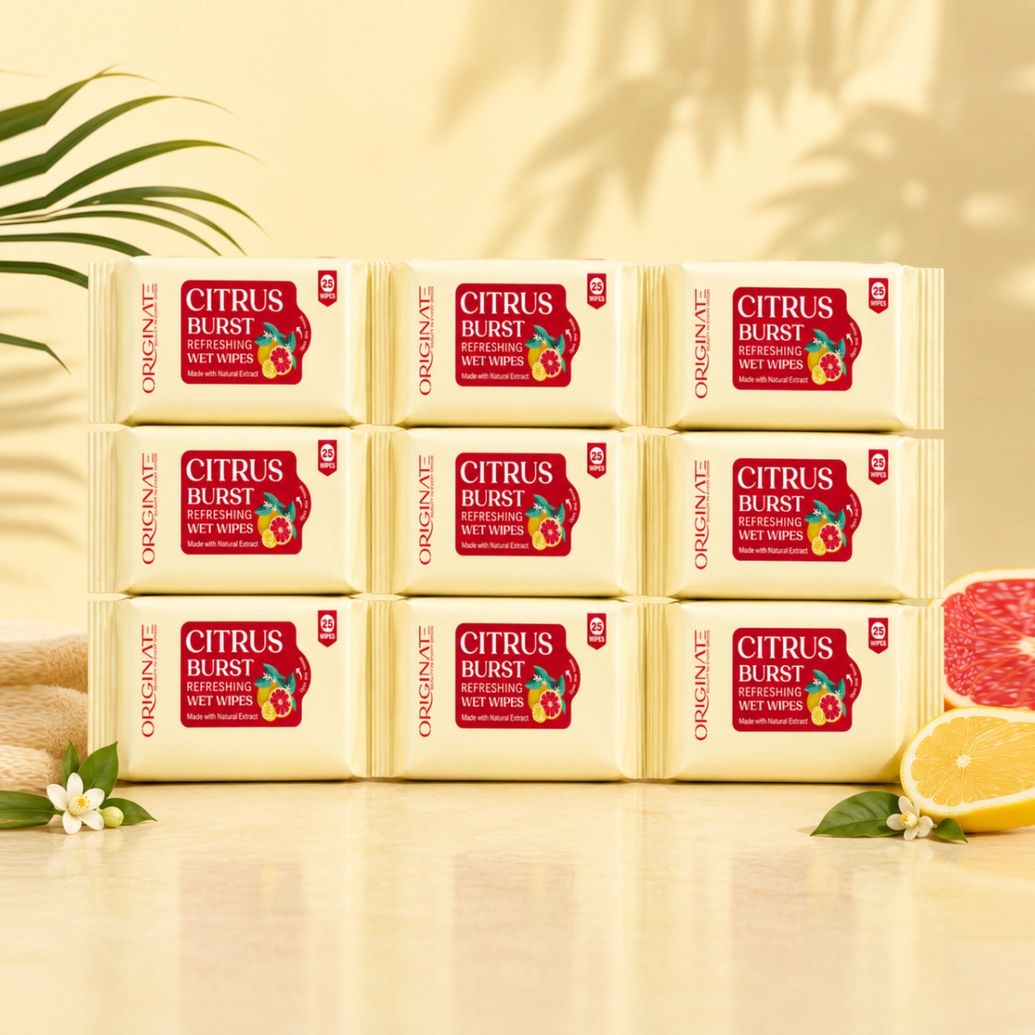Originate Citrus Burst Refreshing Wipes – Instant Freshness Facial Wipes pack of 9