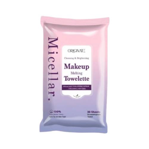 Originate micellar water makeup remover wipes - transparent background melting towelette cleansing and brightening 30 sheets