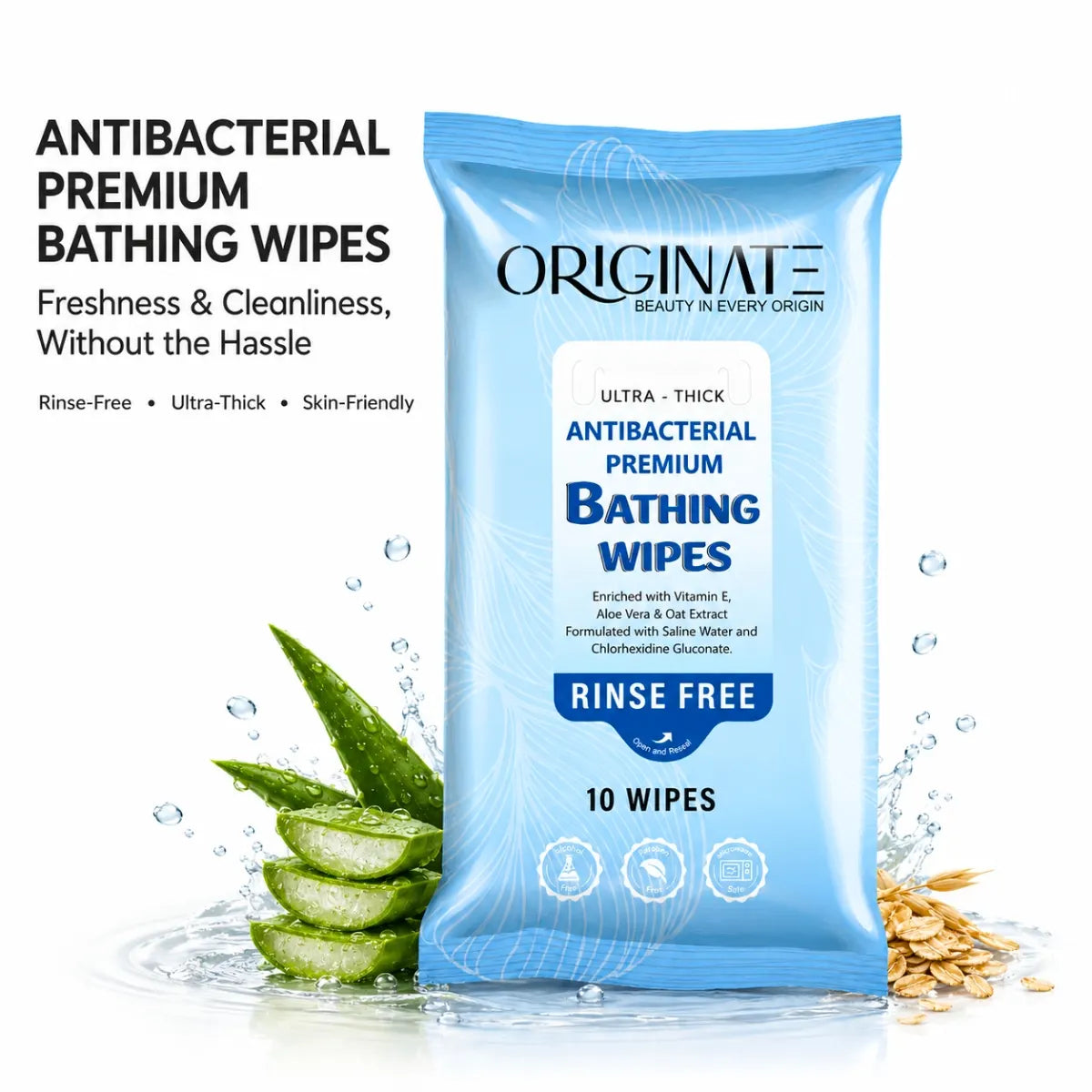 Originate Bed Bath Wipes for Adults | Soft & Gentle Waterless Body Cleansing Solution - Bathing Wipes