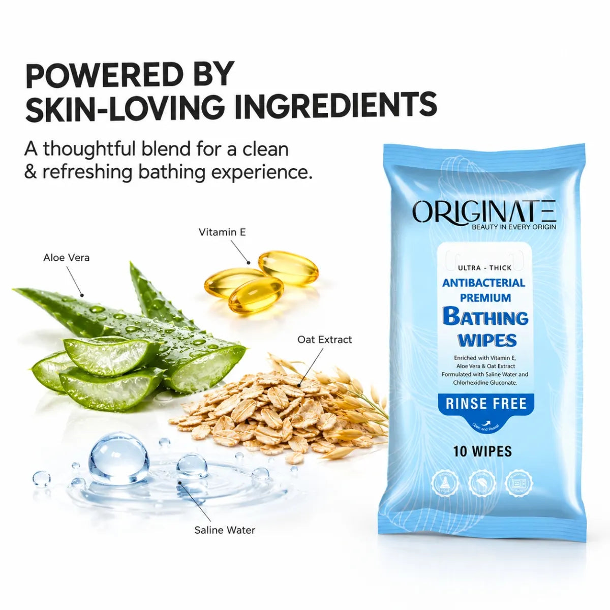 Originate Bed Bath Wipes for Adults | Soft & Gentle Waterless Body Cleansing Solution - Bathing Wipes