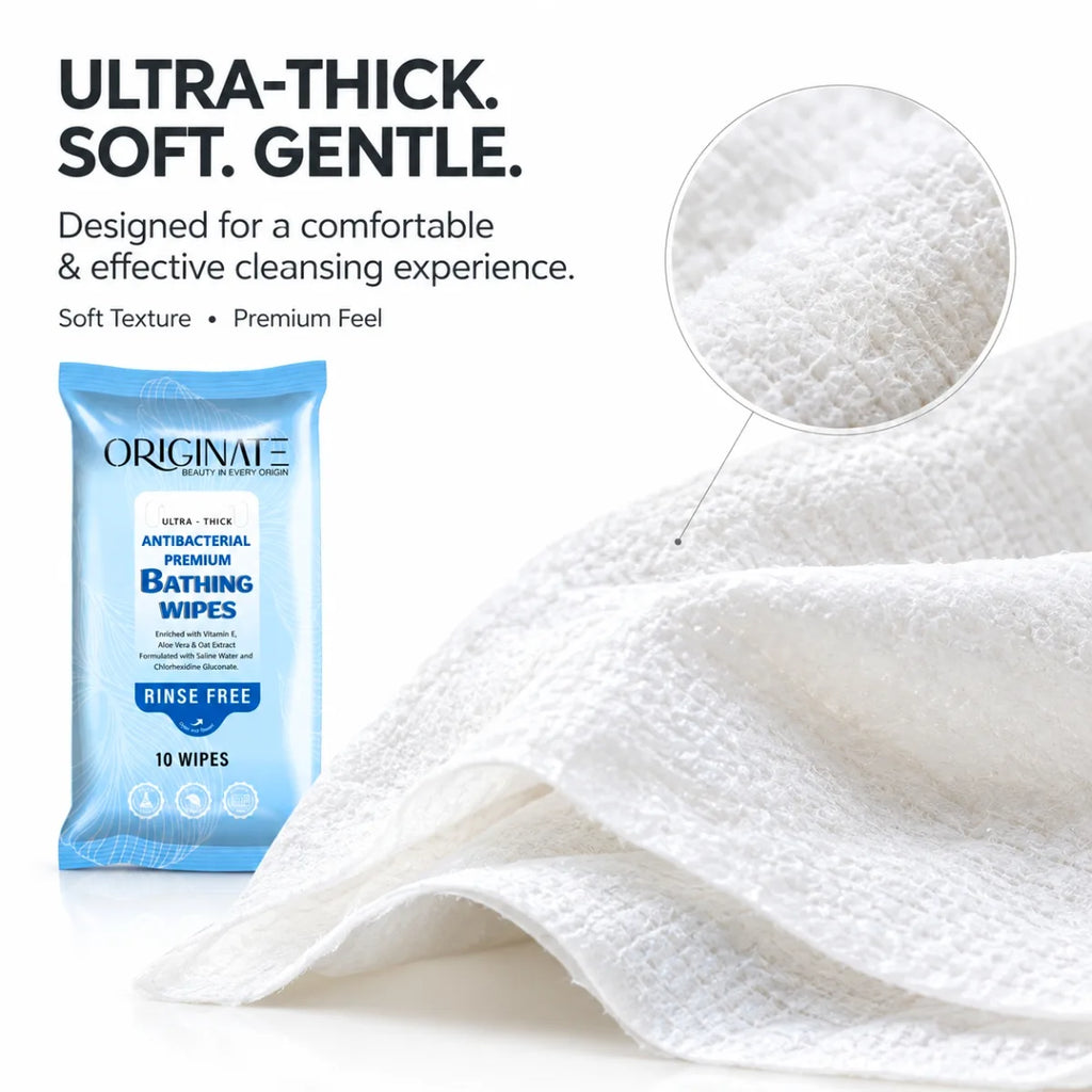 Originate Bed Bath Wipes for Adults | Soft & Gentle Waterless Body Cleansing Solution - Bathing Wipes