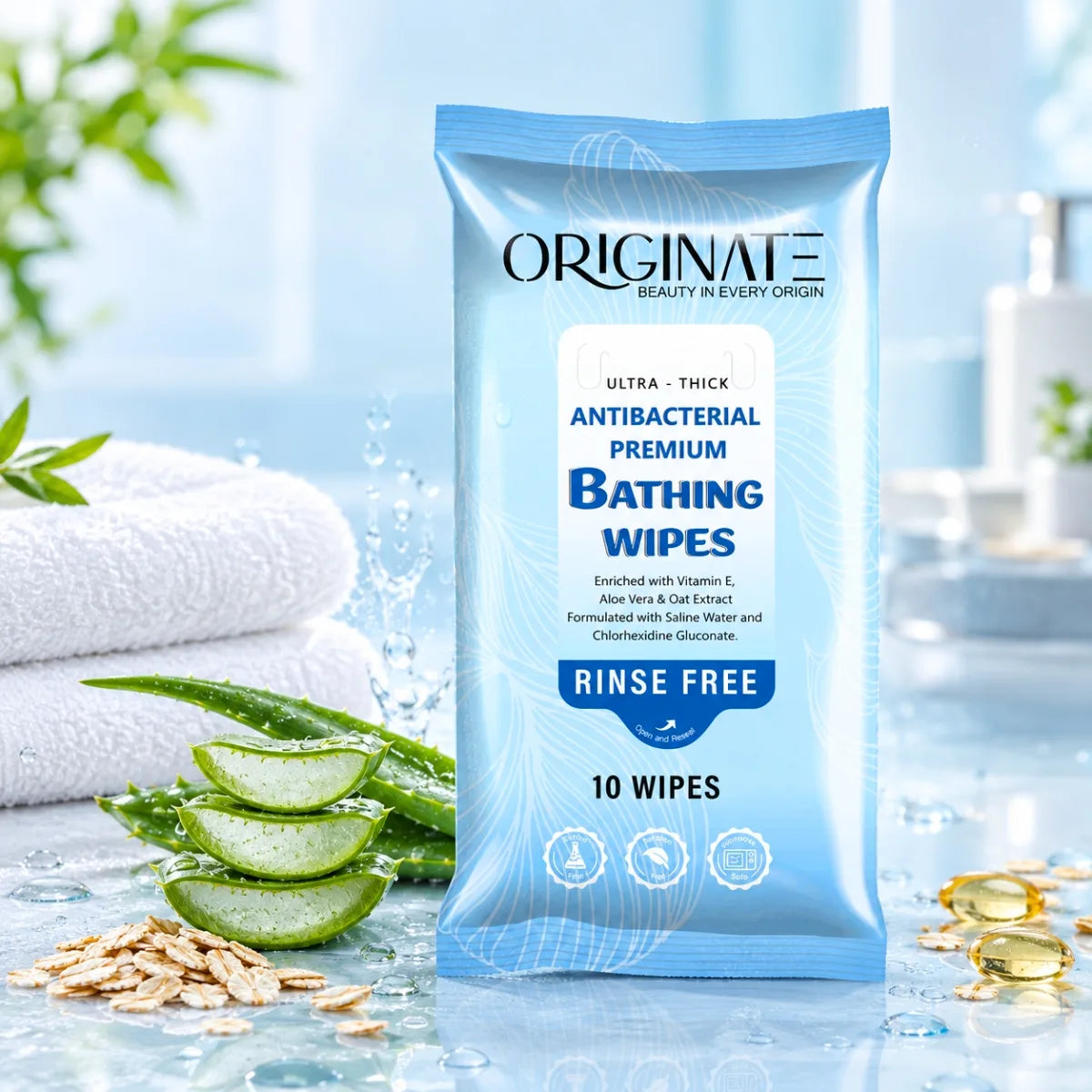 Originate Bed Bath Wipes for Adults | Soft & Gentle Waterless Body Cleansing Solution - Bathing Wipes
