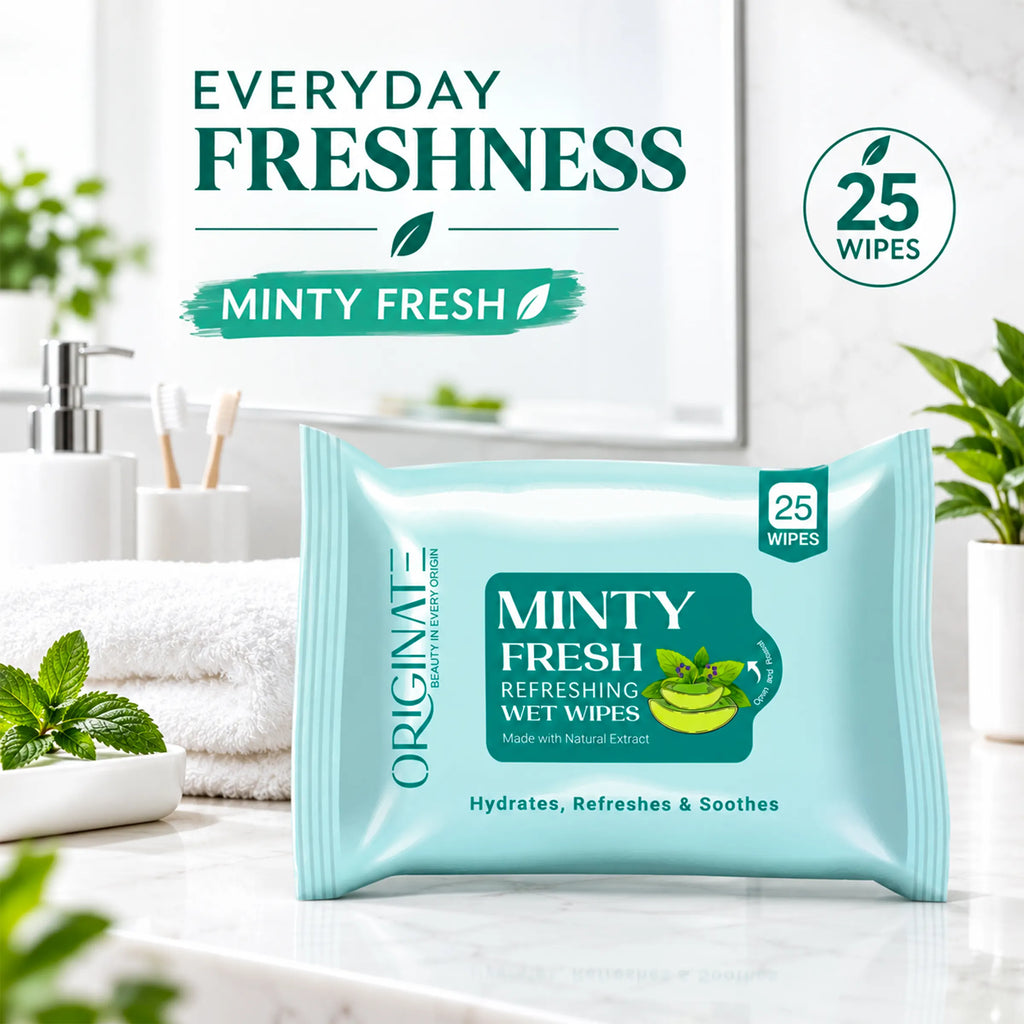 Originate Minty Fresh Moisturizing & Hydrating Face Wipes Easy Oil and Makeup Remover Wet Wipes