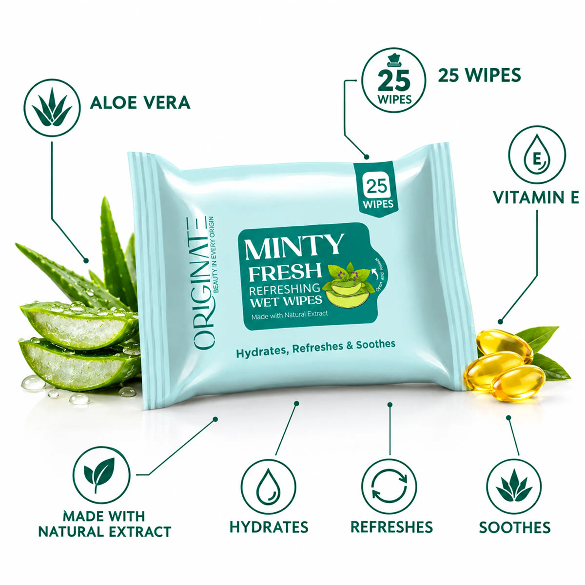 Facial Wipes - Minty Fresh Refreshing Wet Wipes 