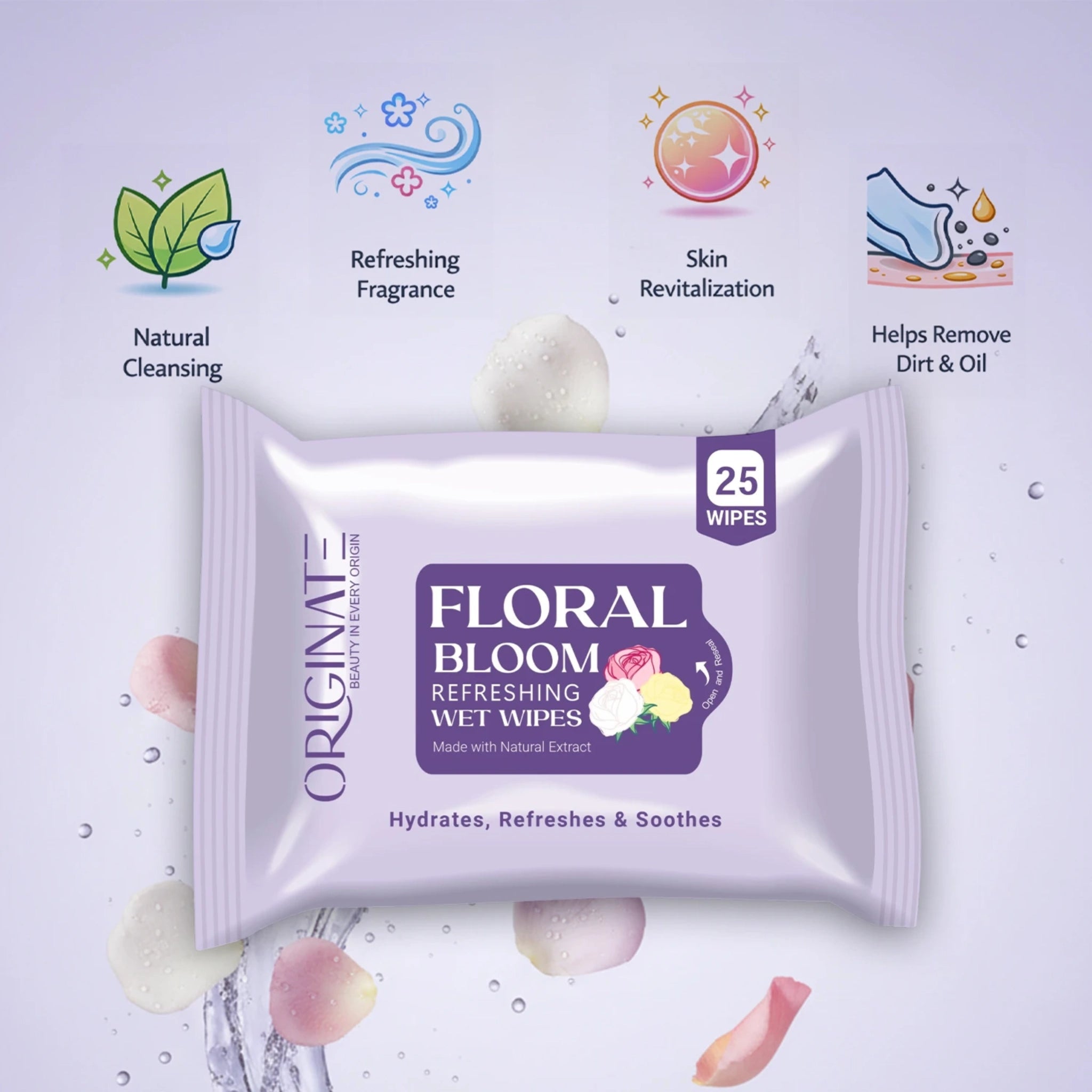 Originate Floral Bloom Refreshing Wipes – Gentle Floral Facial Wipes