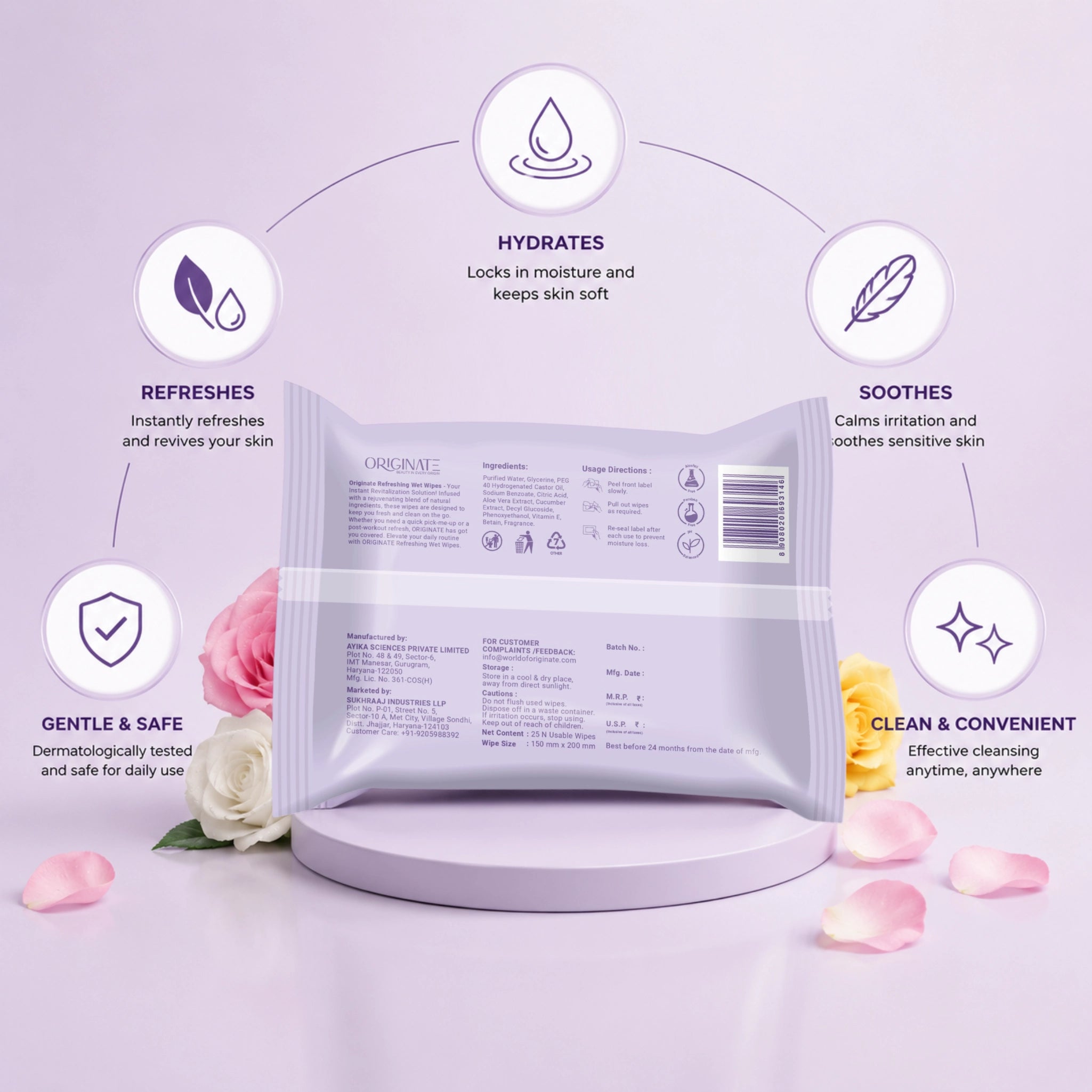 Originate Floral Bloom Refreshing Wipes – Gentle Floral Facial Wipes