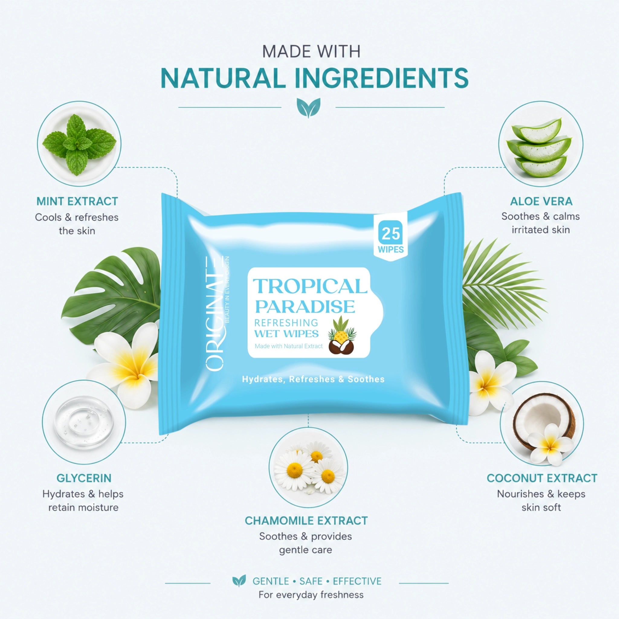 Originate Tropical Paradise Refreshing Wipes – Hydrating Facial Wipes