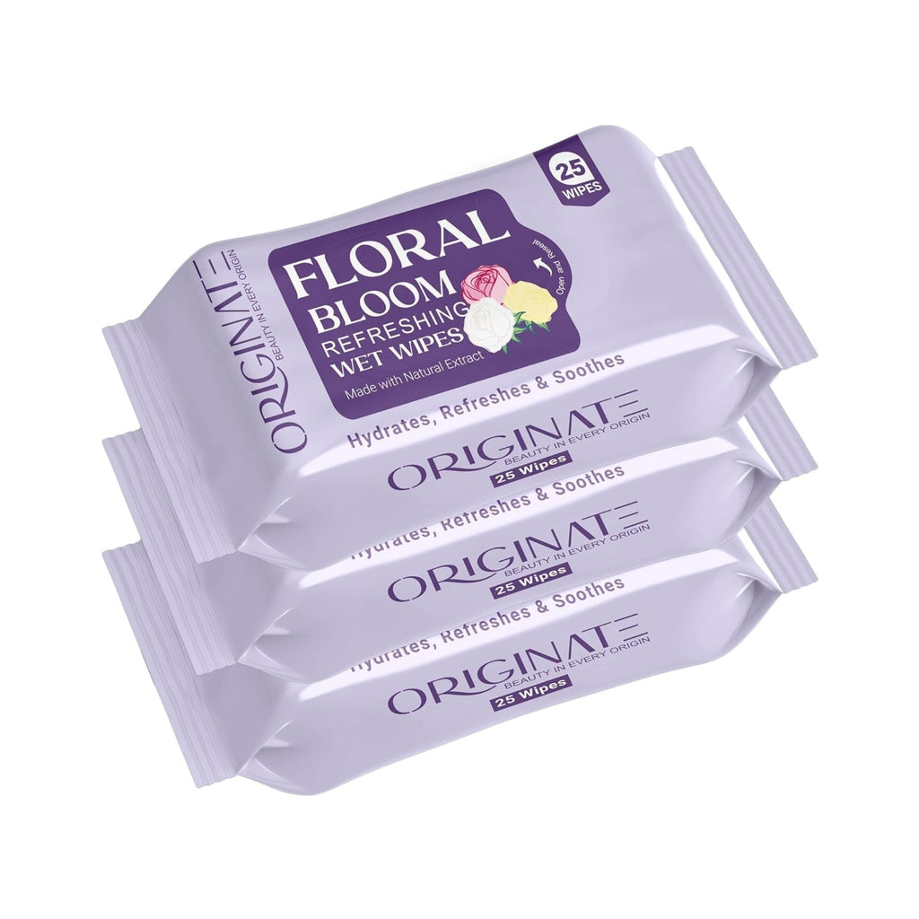 Originate Floral Bloom Refreshing Wipes – Gentle Floral Facial Wipes Pack of 3