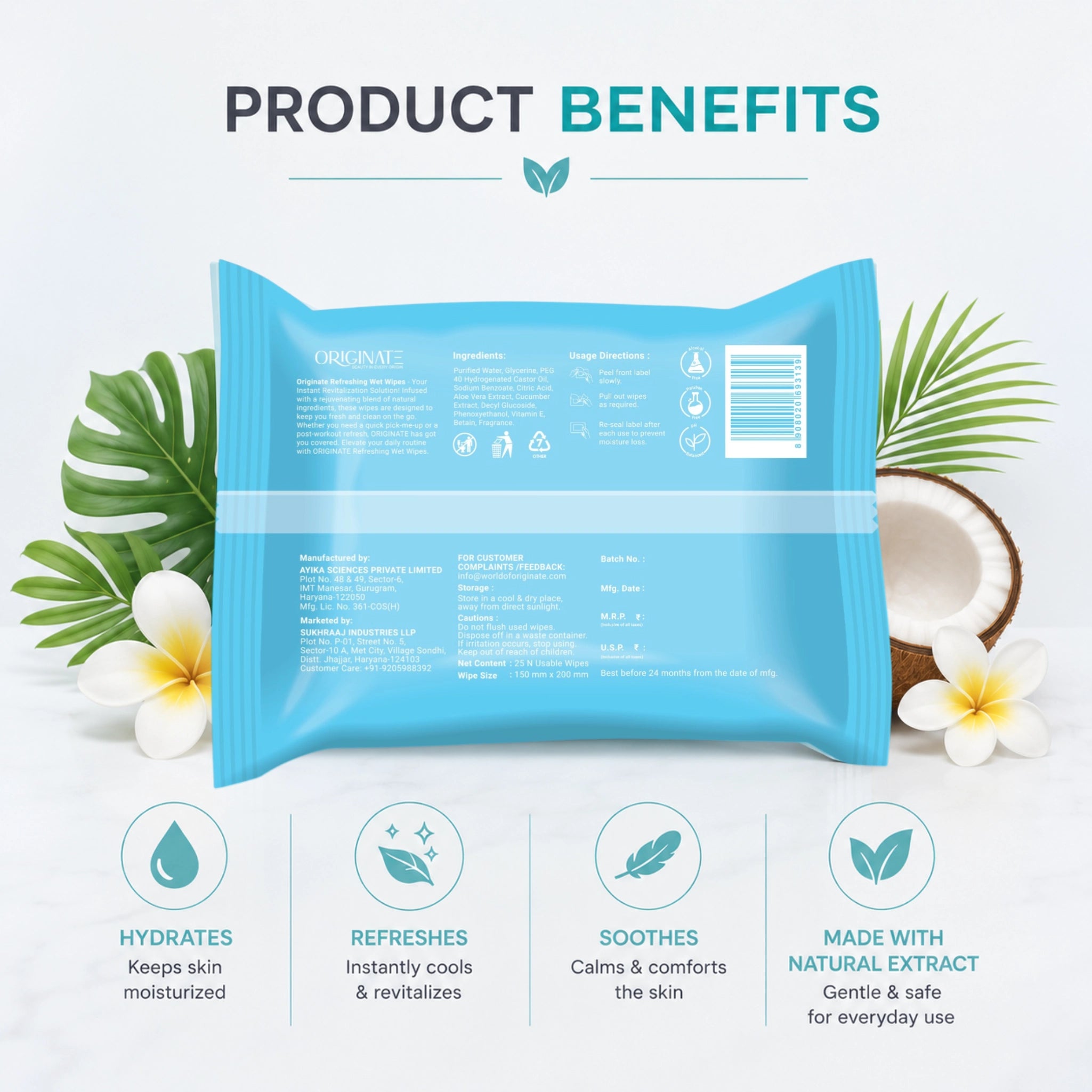 Originate Tropical Paradise Refreshing Wipes – Hydrating Facial Wipes