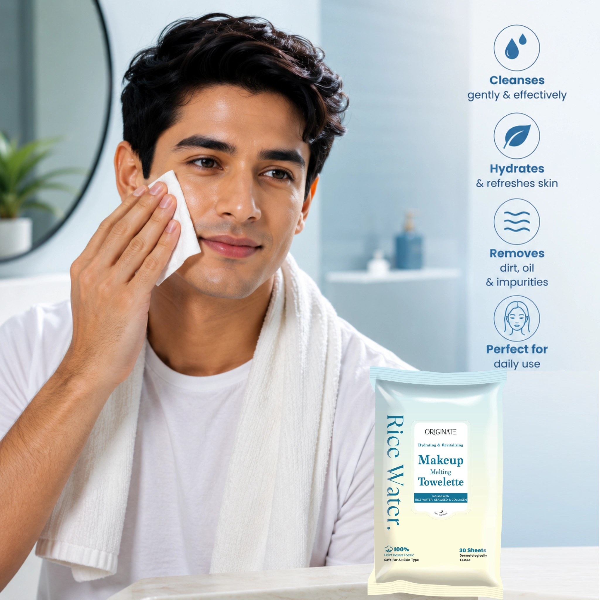 Rice Water Facial Wipes India — Brightening & Makeup Remover | Originate