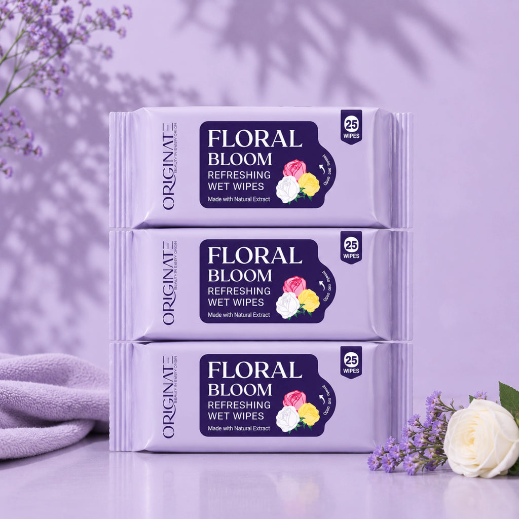 Originate Floral Bloom Refreshing Wipes – Gentle Floral Facial Wipes Pack of 3