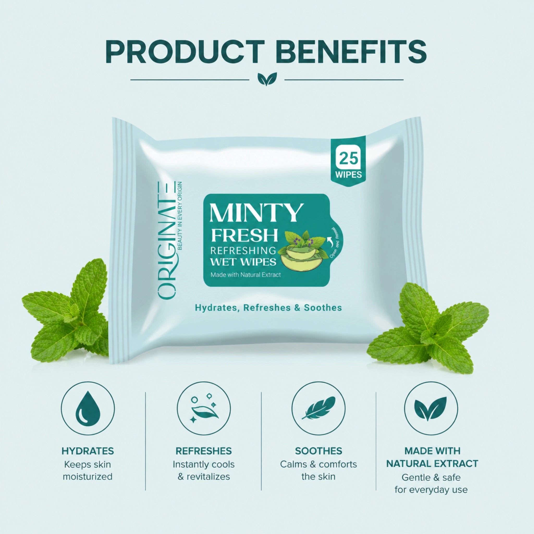 Originate Mint Cooling Facial Wipes