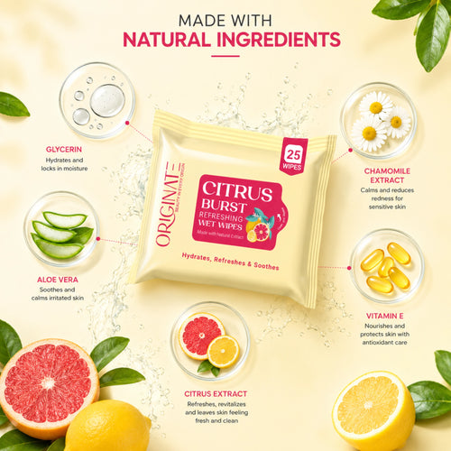 Originate Citrus Burst Refreshing Wipes – Instant Freshness Facial Wipes pack of 3