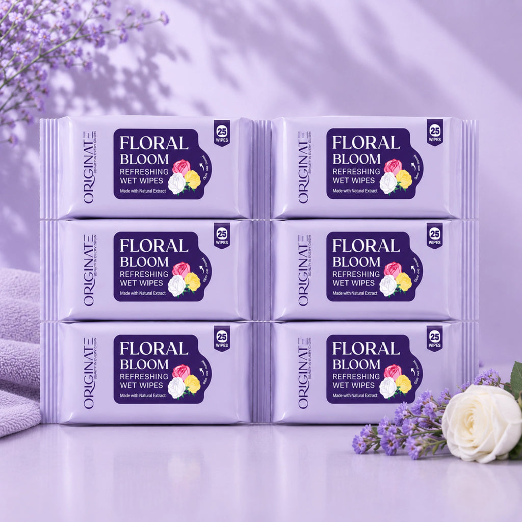 Originate Floral Bloom Refreshing Wipes – Gentle Floral Facial Wipes Pack of 6