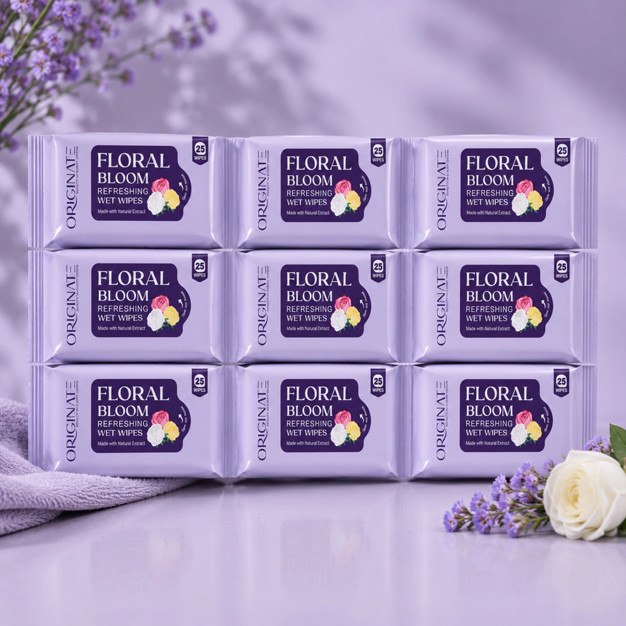 Originate Floral Bloom Refreshing Wipes – Gentle Floral Facial Wipes Pack of 9