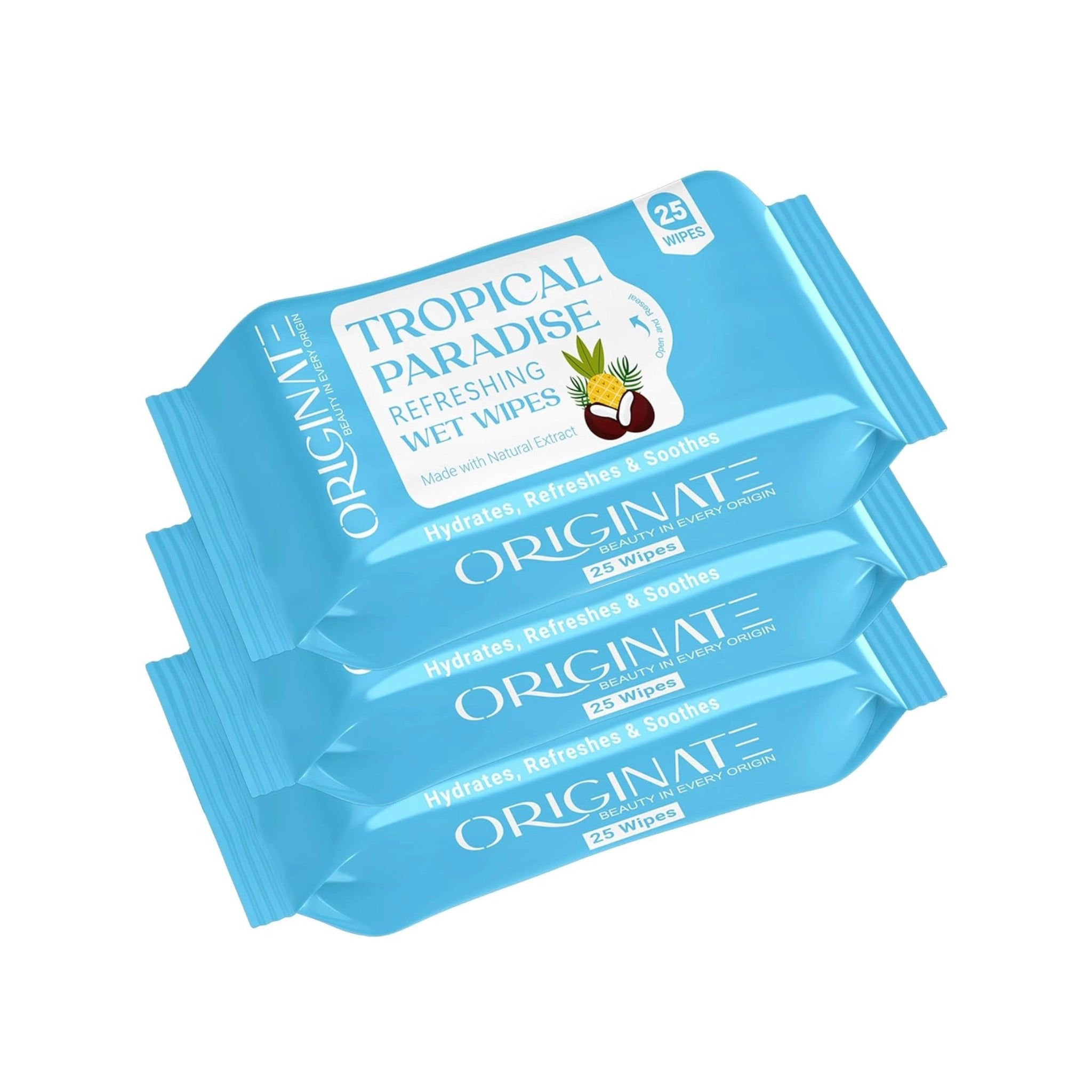 Originate Tropical Paradise Refreshing Wipes – Hydrating Facial Wipes Pack of 3