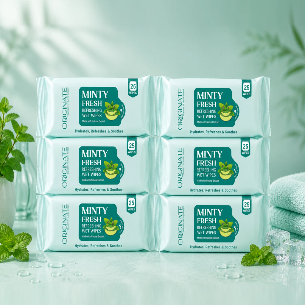 Originate Mint Cooling Facial Wipes Pack of 6
