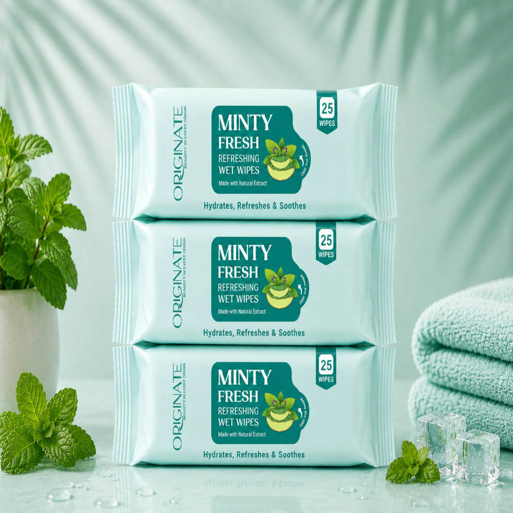 Originate Mint Cooling Facial Wipes Pack of 3