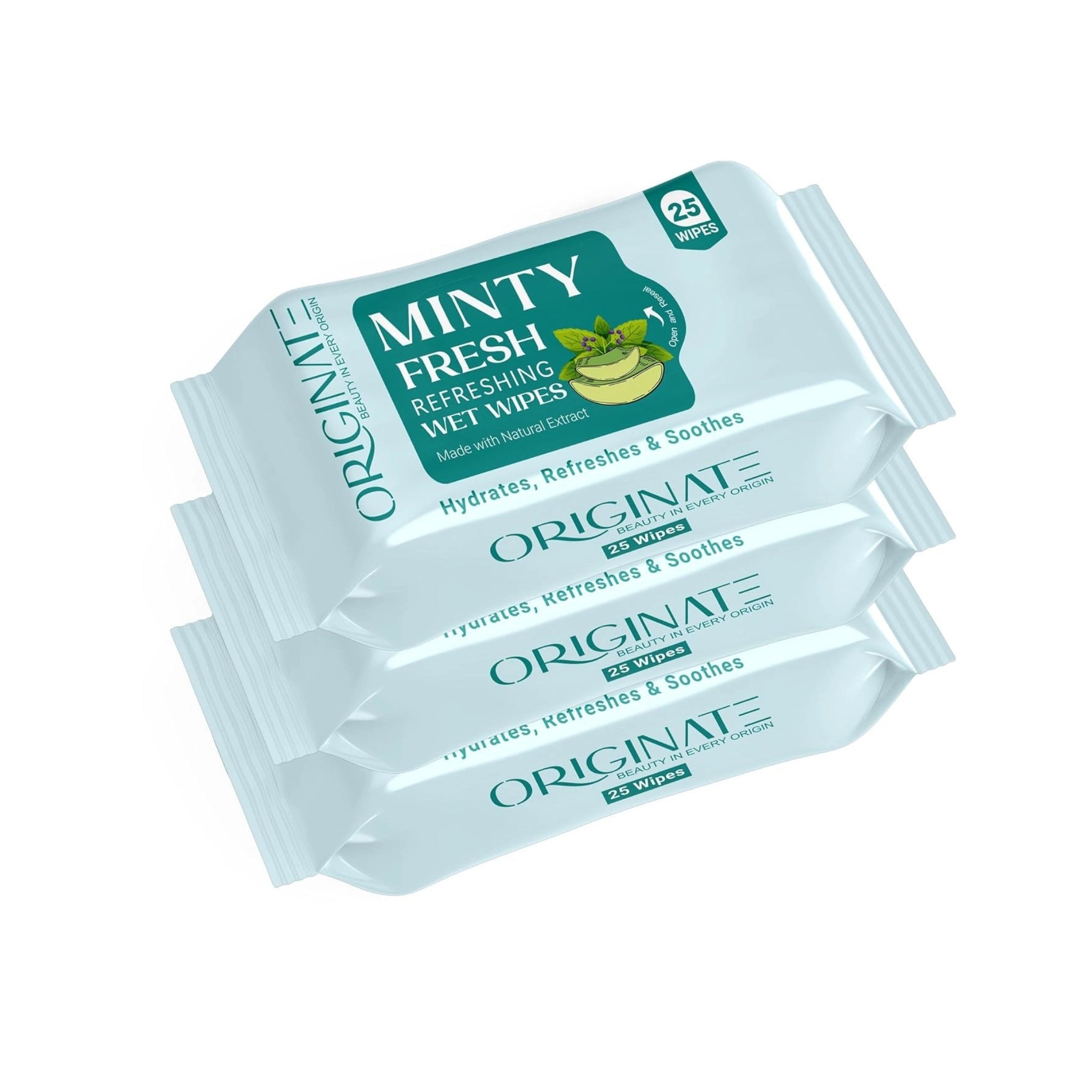 Originate Mint Cooling Facial Wipes Pack of 3
