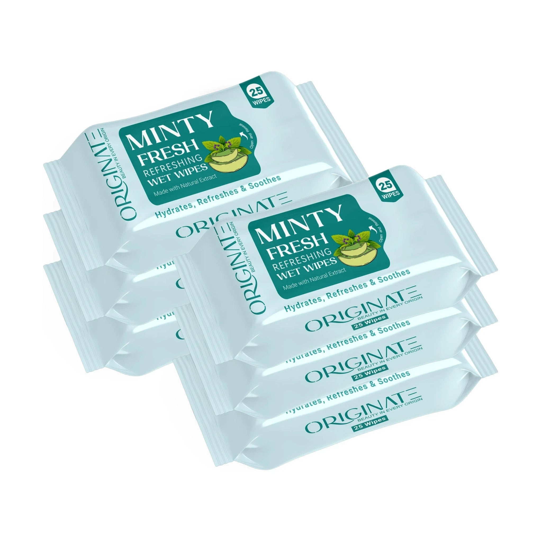 Originate Mint Cooling Facial Wipes Pack of 6