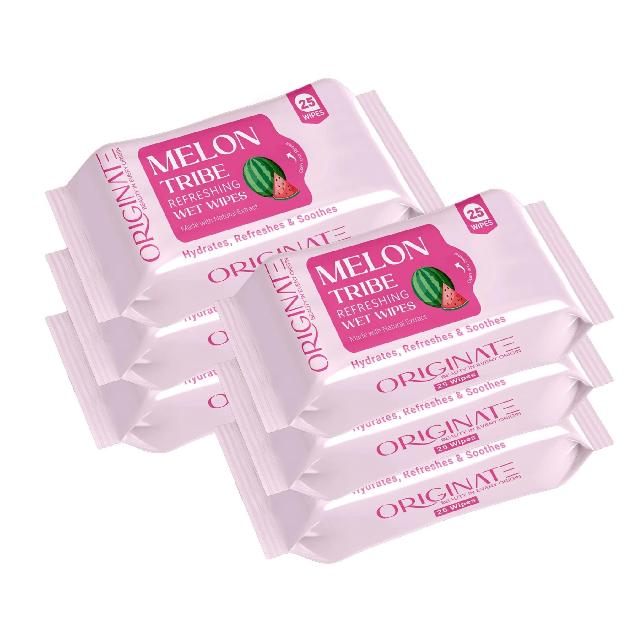 Originate Melon Tribe Refreshing Wipes – Hydrating Melon Facial Wipes Pack of 6