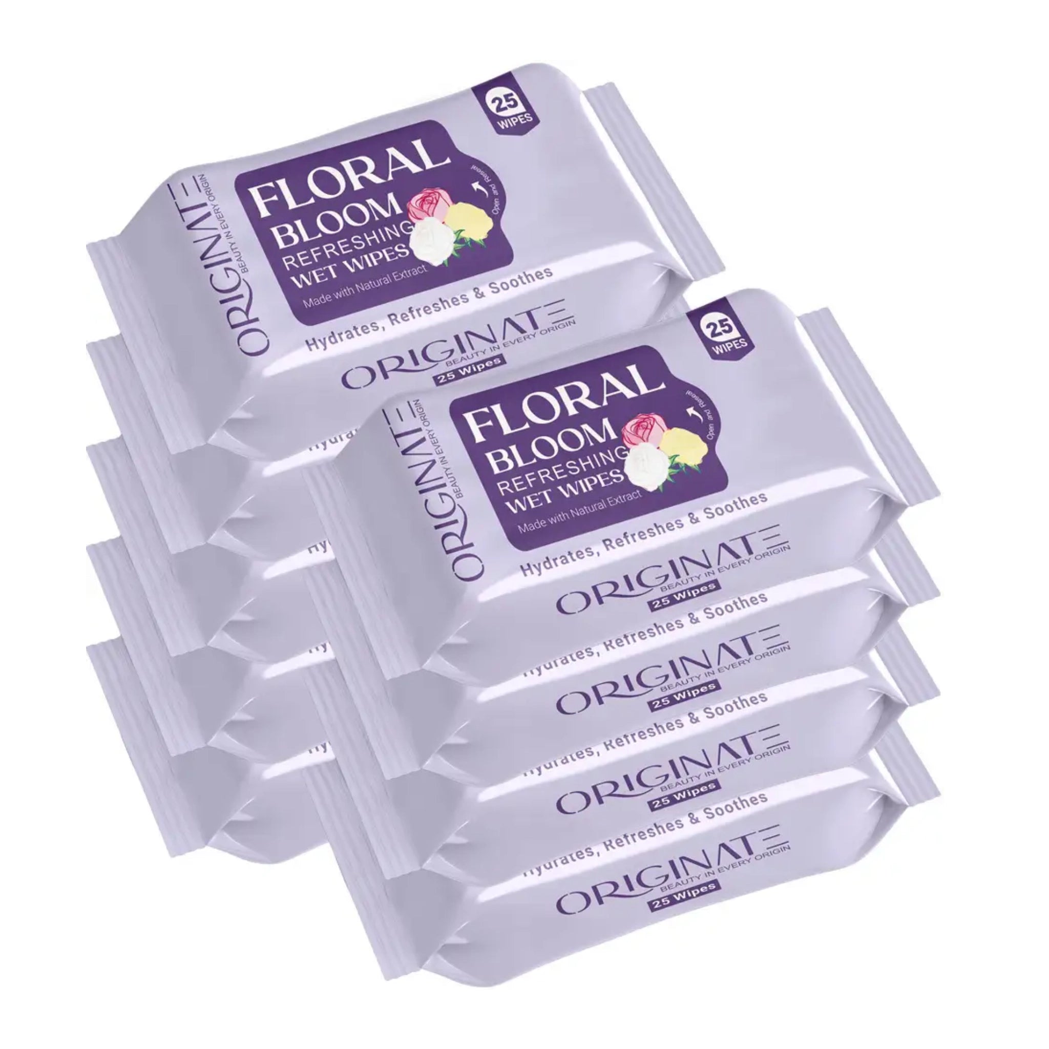 Originate Floral Bloom Refreshing Wipes – Gentle Floral Facial Wipes Pack of 9