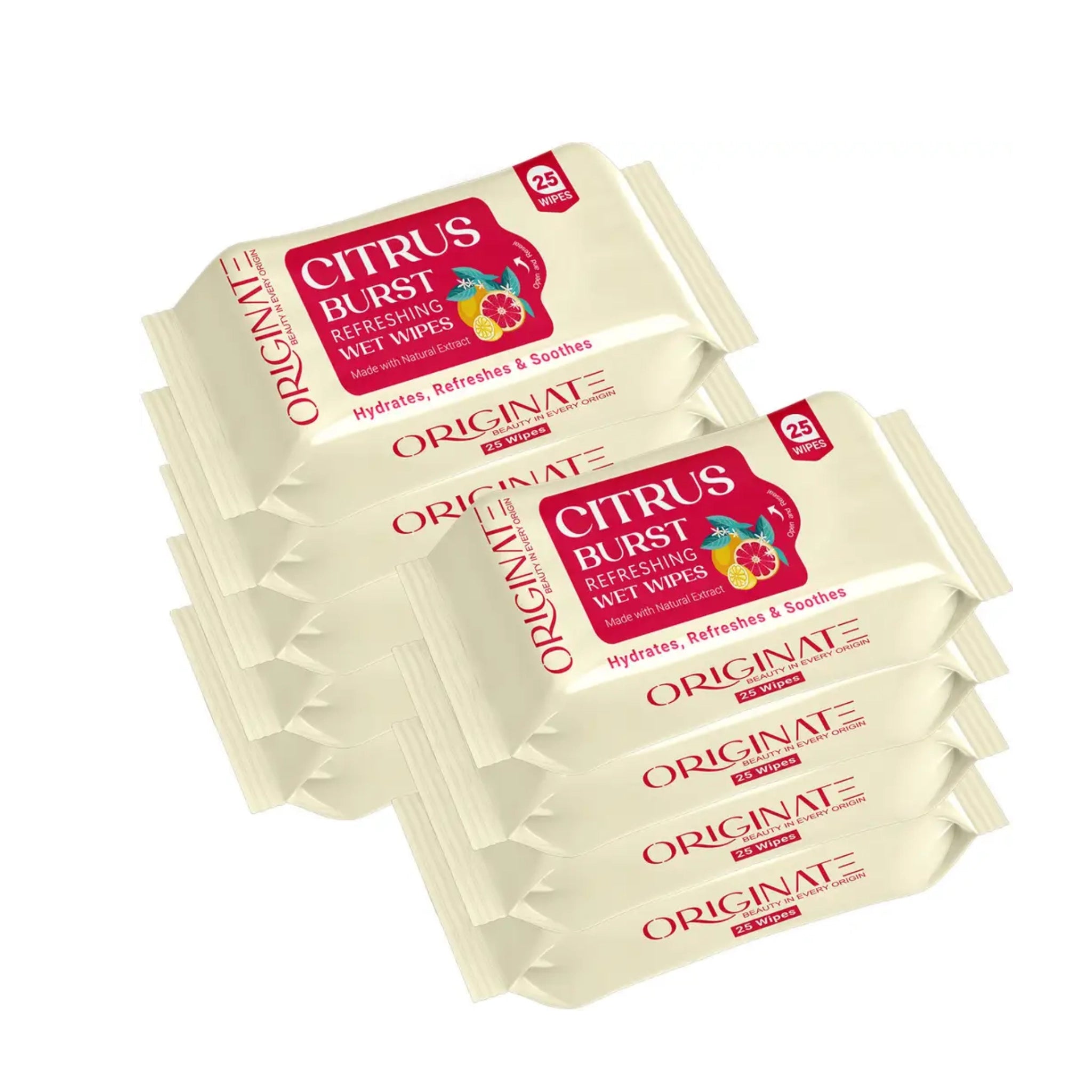 Originate Citrus Burst Refreshing Wipes – Instant Freshness Facial Wipes pack of 9