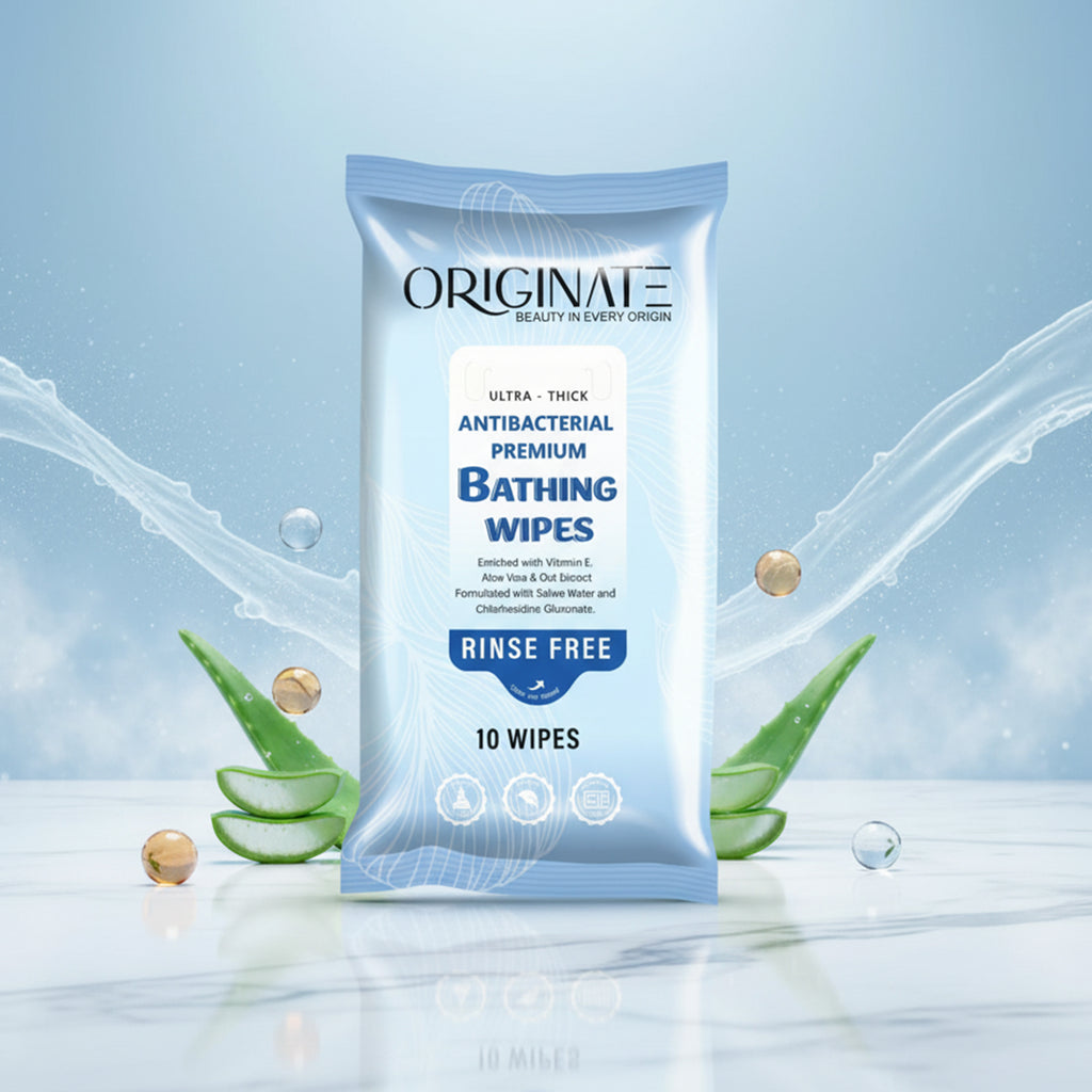 Originate bed bath wipes ultra thick and antibacterial - rinse free premium bathing wipes with vitamin E 10 wipes
