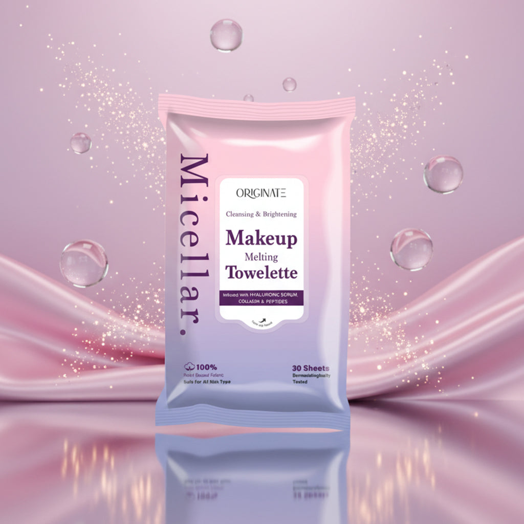 Originate micellar water makeup remover wipes with hyaluronic serum and collagen - hydrating cleansing towelette 30 sheets