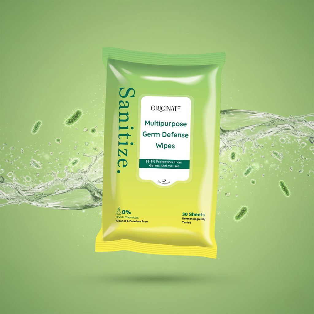 Originate sanitizing wipes multipurpose germ defense - kills 99.9 percent germs and viruses alcohol and paraben free 30 sheets