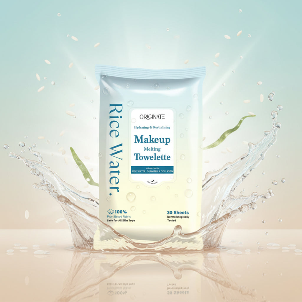 Originate rice water bright cleansing facial wipes - hydrating makeup remover towelette for all skin types 30 sheets