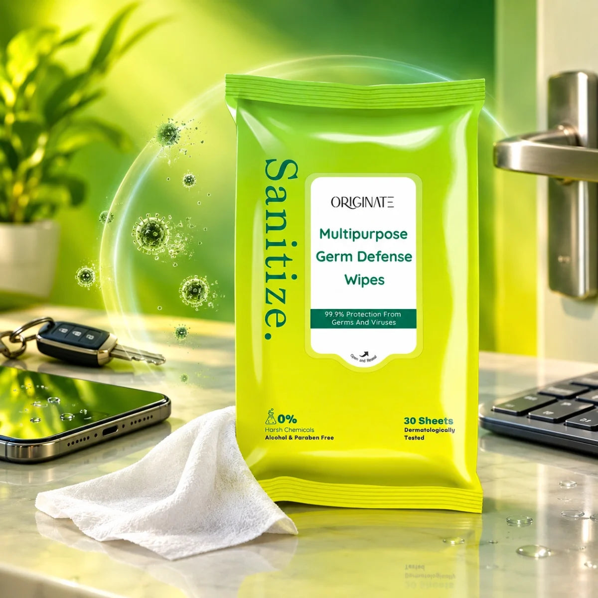 Originate Sanitizing Wipes - Multipurpose Disinfectant Sanitizer Wet Wipes for Skin & Germ Defense