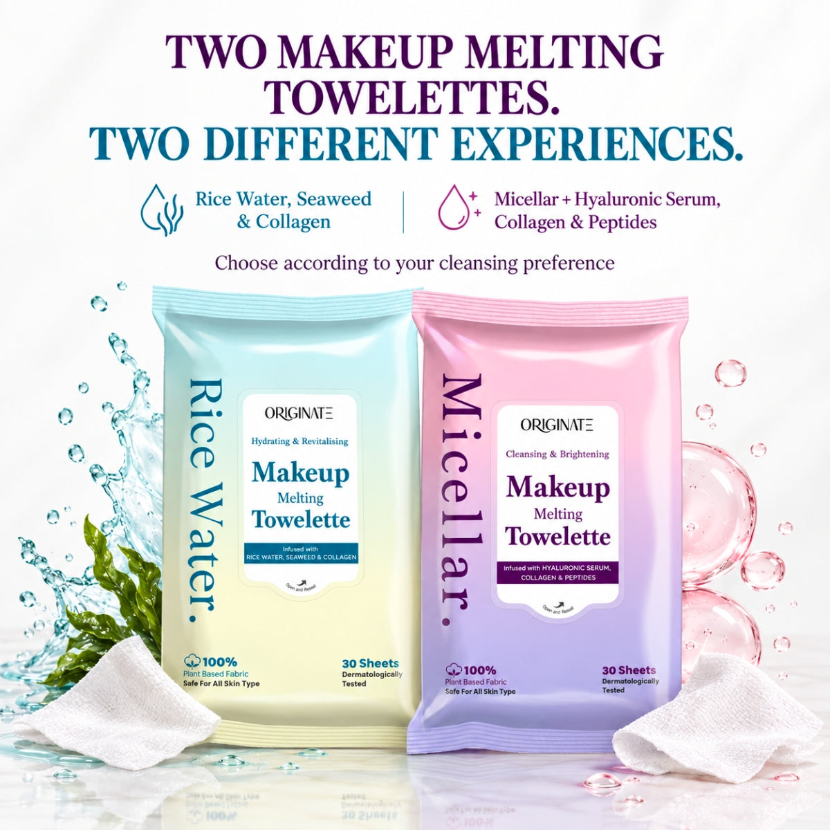 Micellar and Rice Water Makeup Remover Wipes Combo Pack