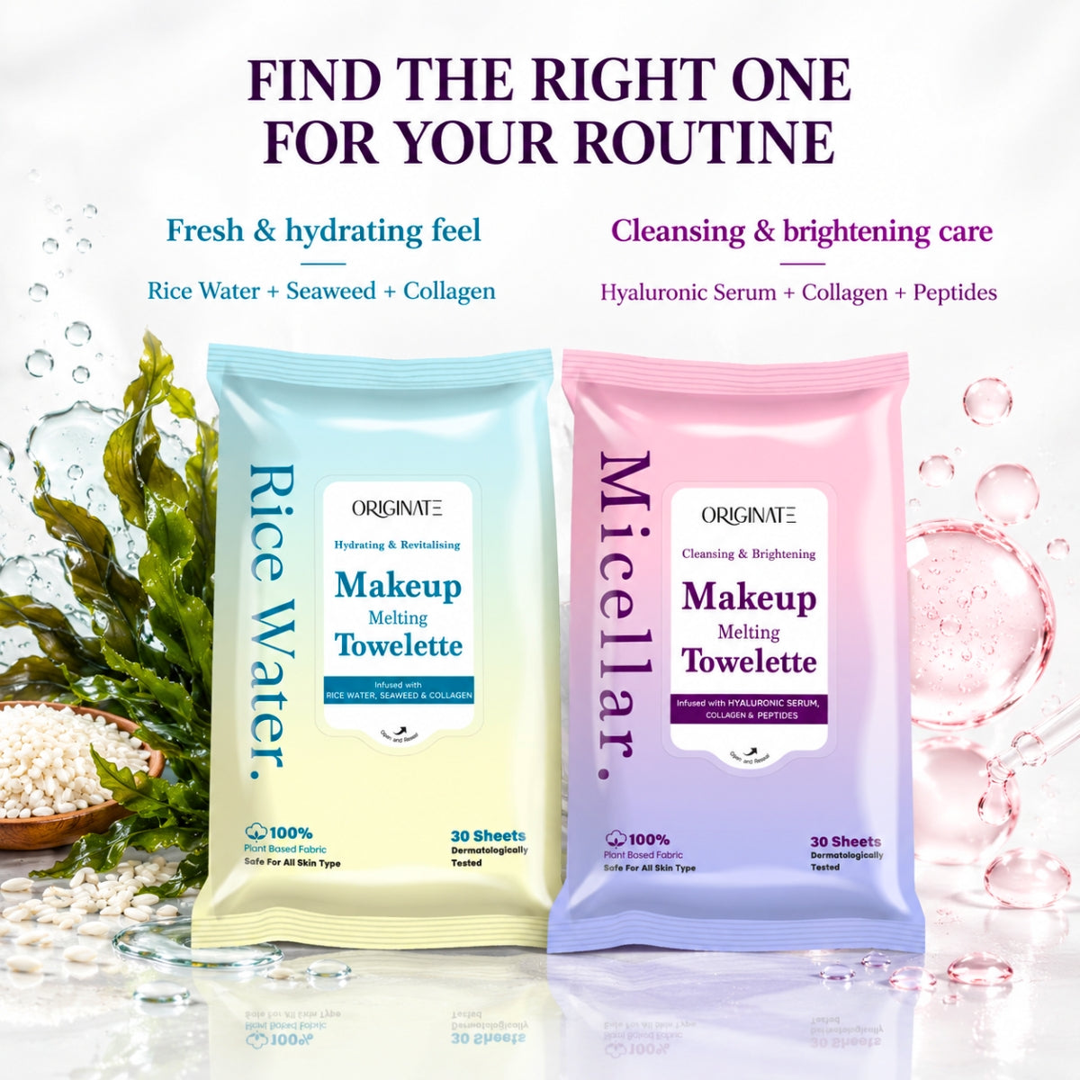 Rice Water Makeup Remover Wipes Combo Pack