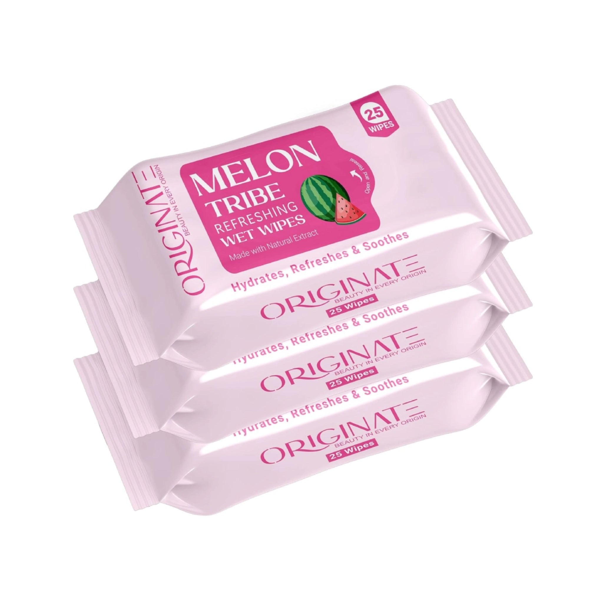 Originate Melon Tribe Refreshing Wipes – Hydrating Melon Facial Wipes Pack of 3