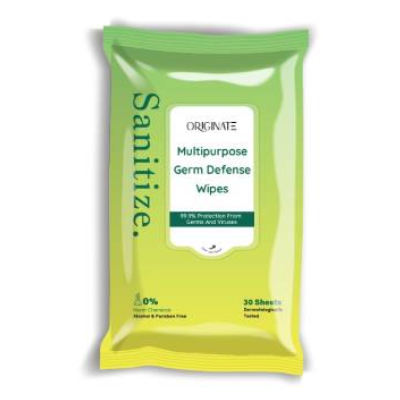 Originate multipurpose sanitizing wipes germ defense - white background zero percent alcohol free paraben free