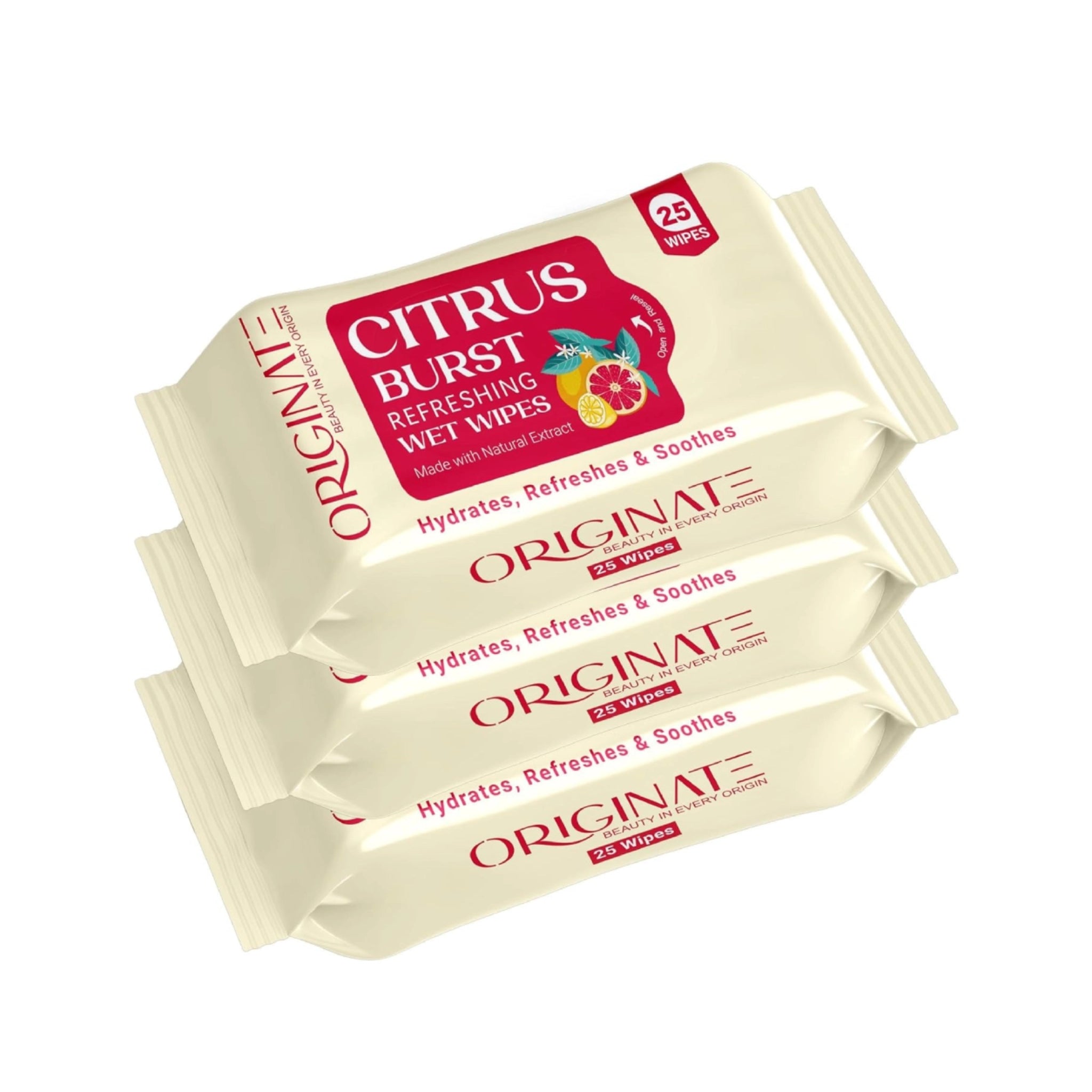 Originate Citrus Burst Refreshing Wipes – Instant Freshness Facial Wipes pack of 3